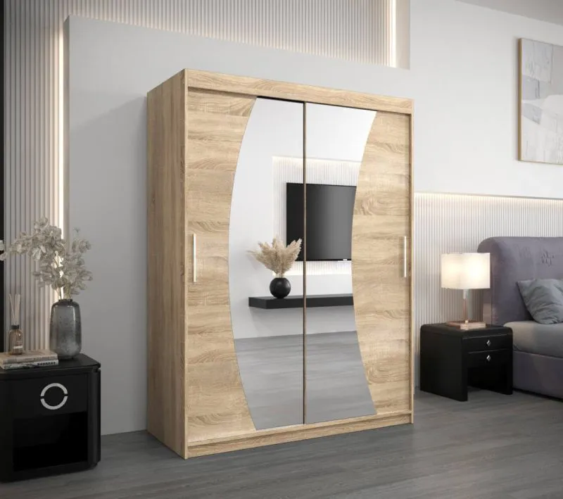 150 cm breiter Kleiderschrank mit 2 Türen | 5 Fächer | Farbe: Sonoma Eiche Abbildung