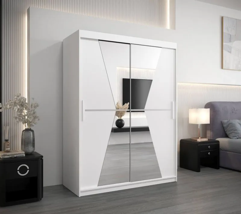 150 cm breiter Kleiderschrank mit 5 Fächern und 2 Türen | Farbe: Weiß Abbildung
