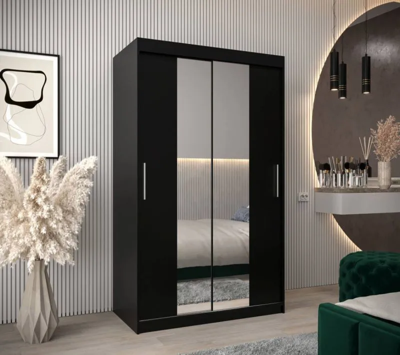 120 cm breiter Kleiderschrank mit 5 Fächern und 2 Türen | Farbe: Schwarz Abbildung