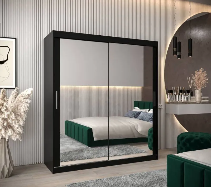 180 cm breiter Kleiderschrank mit 10 Fächern und 2 Türen | Farbe: Schwarz Abbildung