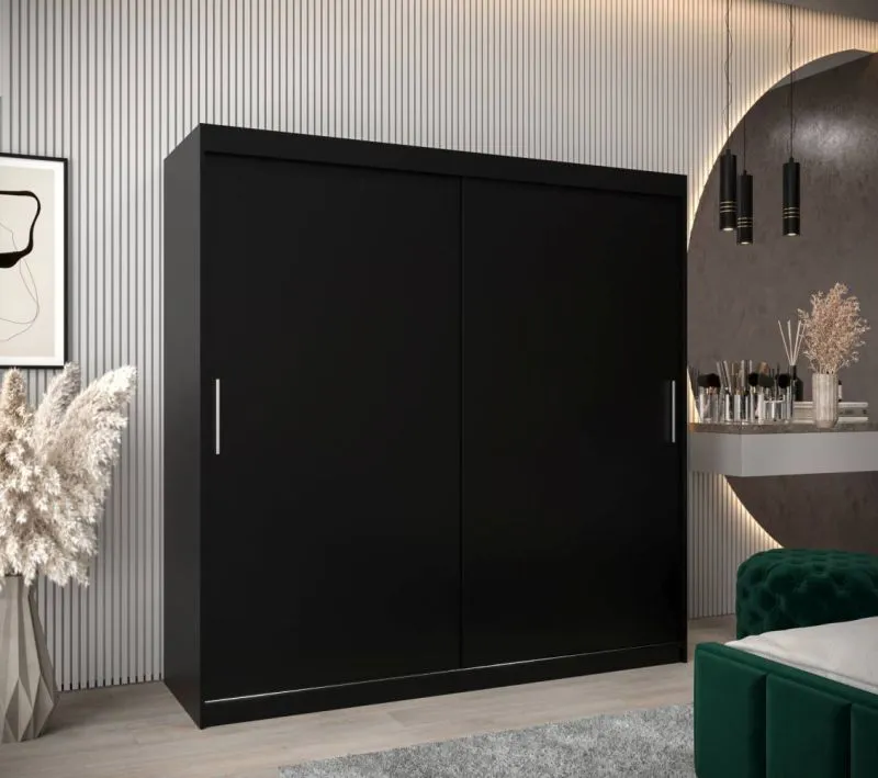 2 Meter breiter Kleiderschrank mit 2 Türen | Farbe: Schwarz Abbildung