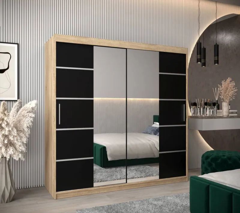 2 Meter breiter Kleiderschrank mit 2 Türen | Farbe: Sonoma Eiche Abbildung