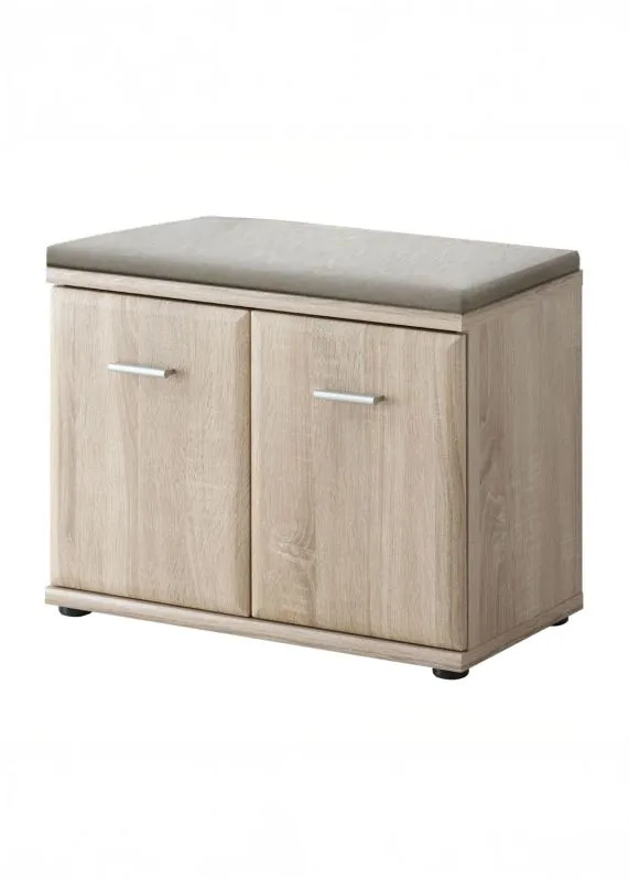 Sitzbank / Schuhschrank mit Sitzkissen Bratteli 14, Farbe: Eiche Sonoma - Abmessungen: 53 x 60 x 32 cm (H x B x T)