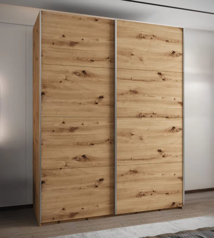 Kleiderschrank / Schiebetürenschrank | 2 Kleiderstangen | 245,5 x 190 x 64 cm | 2 Schiebetüren | 11 Fächer | 10 Einlegeböden | Farbe: Eiche Artisan