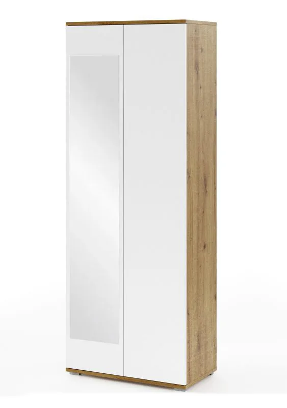 Garderobenschrank mit Spiegel Jaralillo 01, Farbe: Eiche Artisan / Weiß, eine ausziehbare Kleiderstange, ein Fach, Maße: 185 x 70 x 40 cm, für den Vorraum