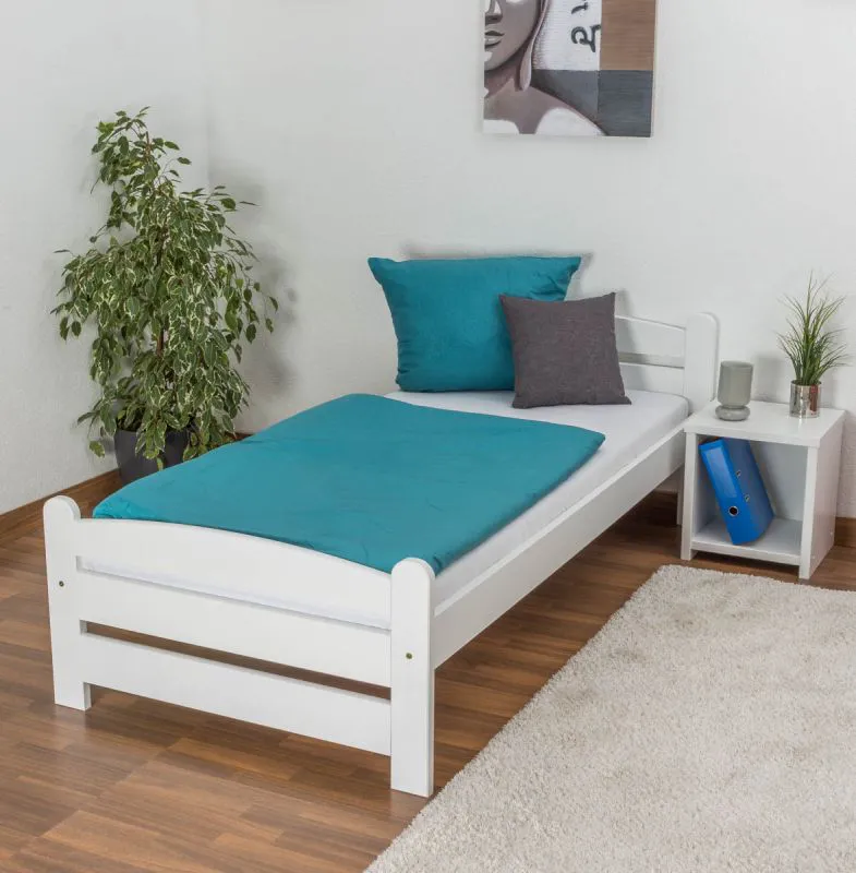 Einzelbett / Gästebett Buche massiv Vollholz weiß lackiert 118, inkl. Lattenrost - Abmessung 90 x 200 cm