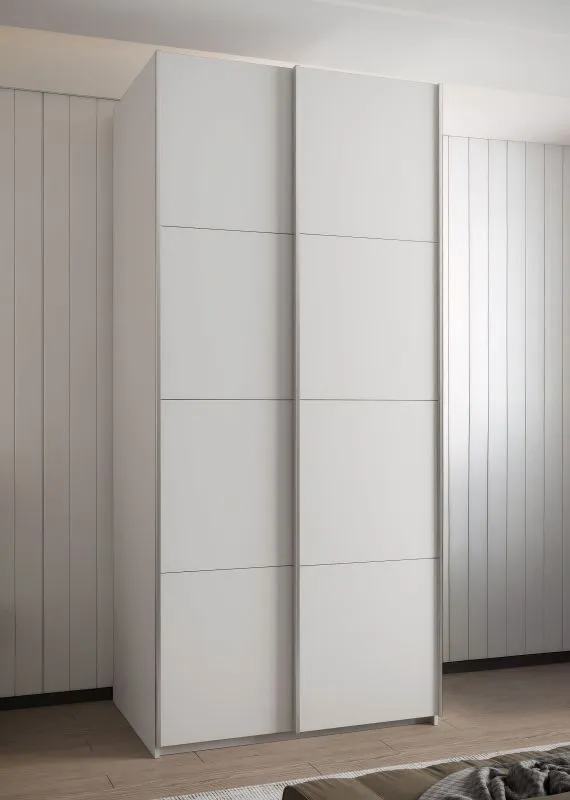 Kleiderschrank / Schiebetürenschrank | 245,5 x 100 x 64 cm | Soft-Close | 2 Kleiderstangen | 6 Fächer | 6 Einlegeböden | Farbe: Weiß | 2 Schiebetüren