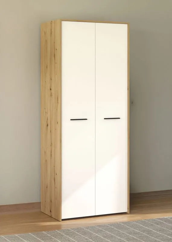 Zweitüriger Kleiderschrank Brus 03, Farbe: Eiche Artisan / Weiß, eine Kleiderstange, ein Fach, Maße: 203,5 x 80,5 x 53 cm, für Schlafzimmer