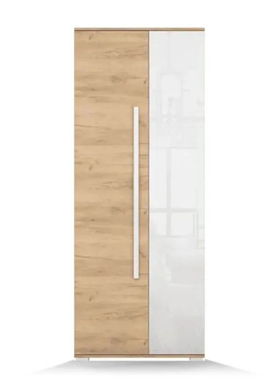 Drehtürenschrank / Kleiderschrank | 202 x 80 x 52 cm | Braun / Weiß | 1 Türe | 1 Fach | geräumiger Stauraum für Kleidung| Griff: silberfarben