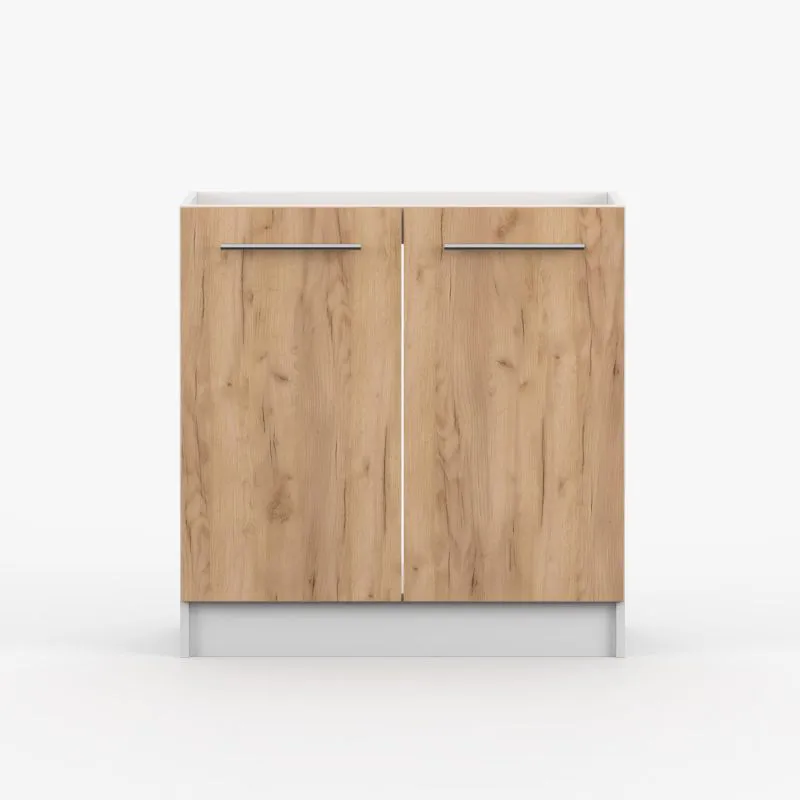 Spülenunterschrank / Drehtürenschrank | Braun / Weiß | Parnassus  10 | 1 Fach | 2 Türen | Griffe: Metall | 81,5 x 80 x 46 cm | Front in Holzoptik