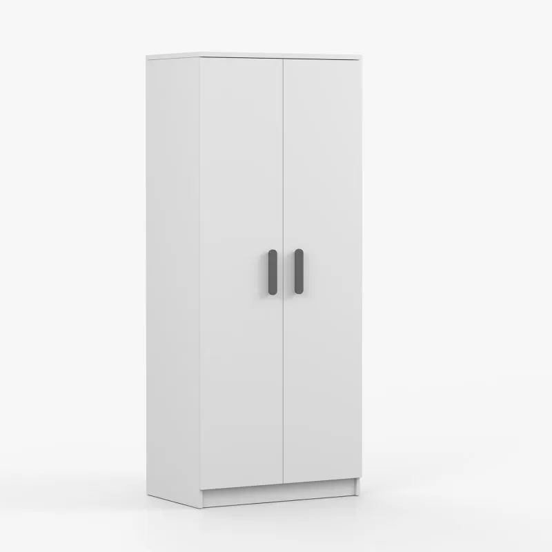 Drehtürenschrank / Kleiderschrank | Weiß | Smolikas 72 | 192 x 80 x 50 cm | 2 Türen | 5 Fächer | 1 Kleiderstange | graue Holzgriffe | viel Stauraum