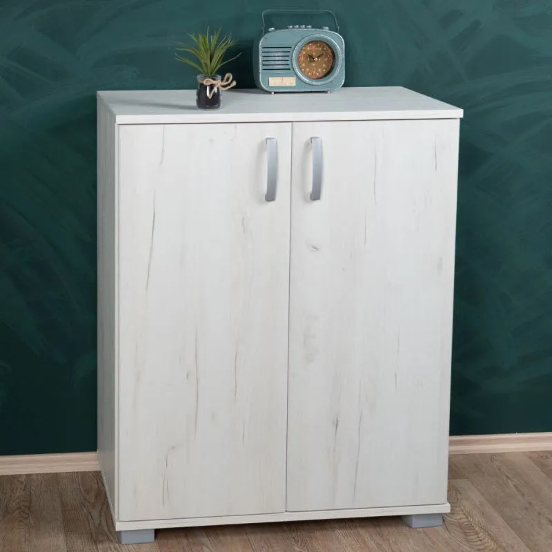 Kommode Camprodon 11, Farbe: Eiche Weiß - 95 x 75 x 37 cm (H x B x T)