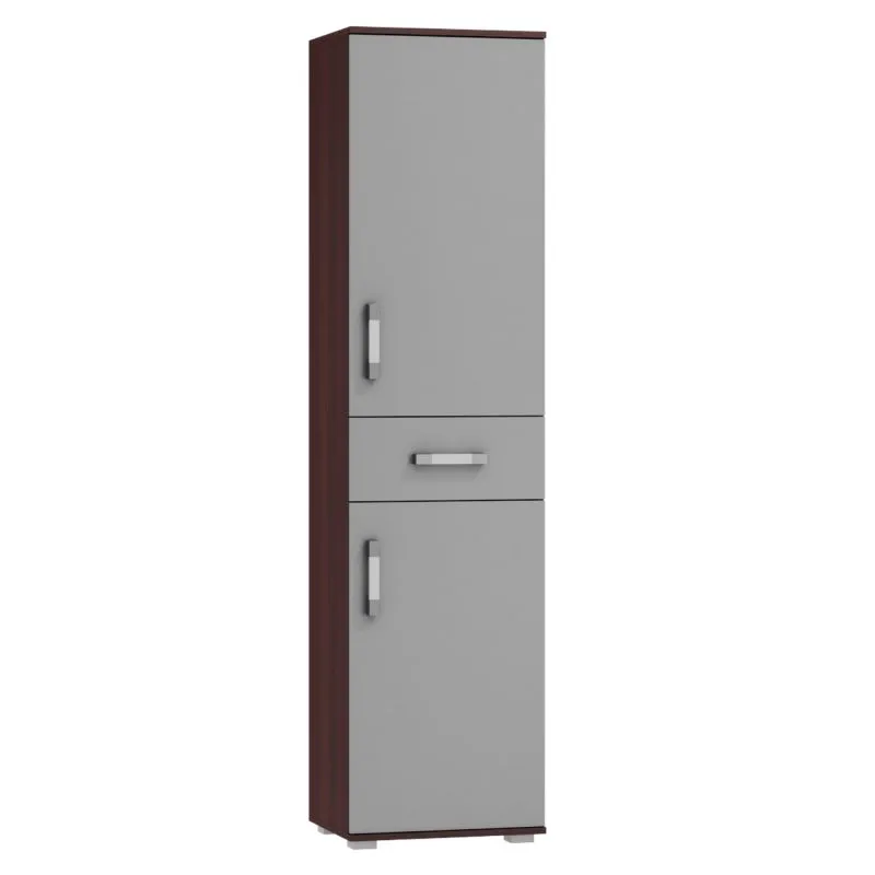 Schrank Tabubil 24, Farbe: Wenge / Grau - Abmessungen: 200 x 50 x 41 cm (H x B x T)