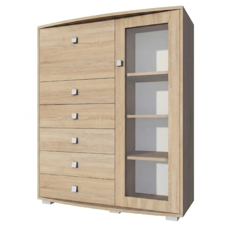 Vitrine Rabaul 02, Farbe: Sonoma Eiche - Abmessungen: 140 x 120 x 40 cm (H x B x T)