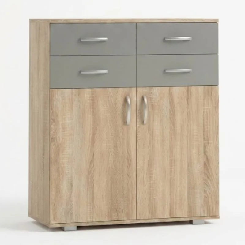 Kommode Ciomas 05, Farbe: Sonoma Eiche / Grau - Abmessungen: 104 x 90 x 40 cm (H x B x T)
