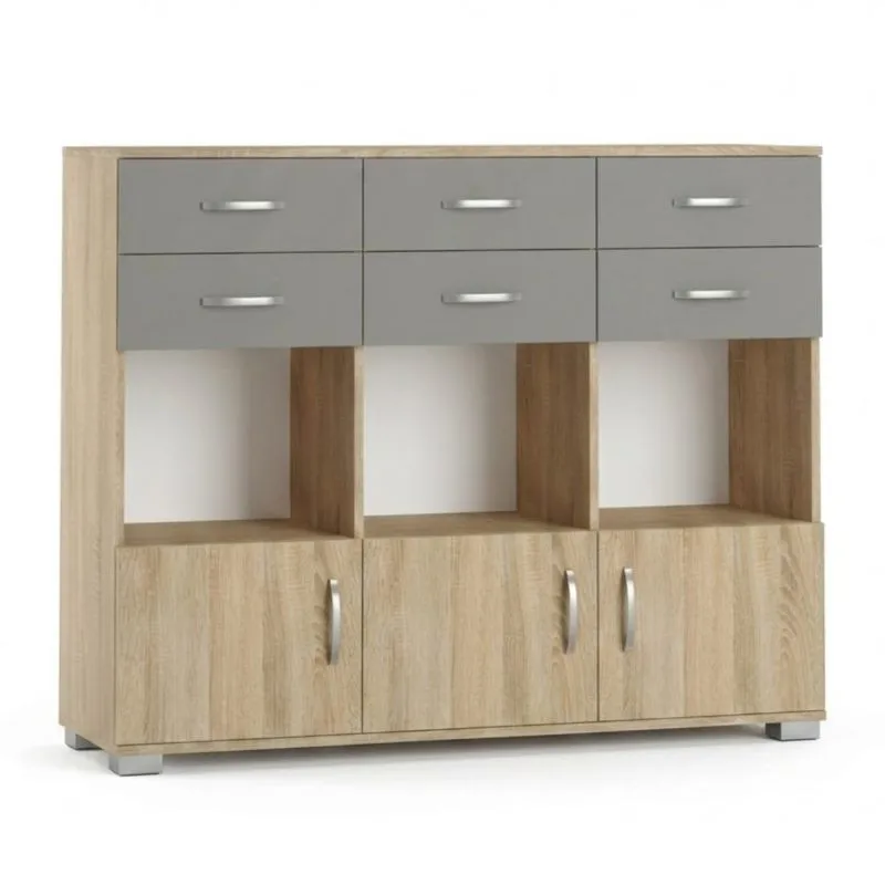 Kommode Ciomas 21, Farbe: Sonoma Eiche / Grau - Abmessungen: 104 x 130 x 40 cm (H x B x T)