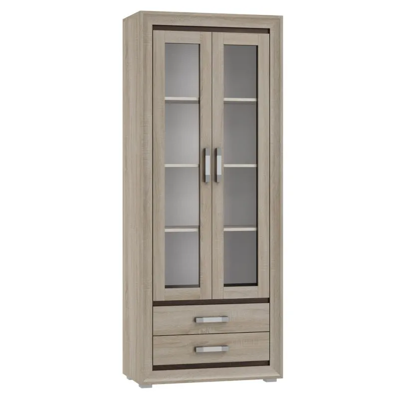 Vitrine Kundiawa 30, Farbe: Sonoma Eiche hell / Sonoma Eiche dunkel - Abmessungen: 200 x 80 x 40 cm (H x B x T)