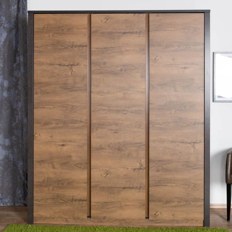 Drehtürenschrank / Kleiderschrank Selun 18, Farbe: Eiche Dunkelbraun / Grau - 197 x 166 x 53 cm (H x B x T)