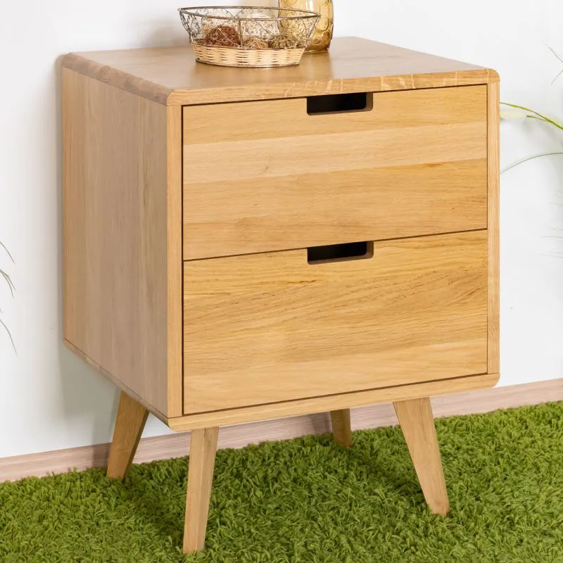 Nachtkommode Eiche massiv natur Aurornis 49 - Abmessungen: 64 x 50 x 40 cm (H x B x T)