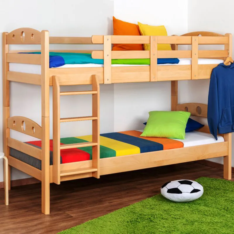 Etagenbett 90 x 200 cm | Massivholz: Buche | Natur Lackiert | umbaubar in zwei Einzelbetten | Premium-Qualität | inkl. Rollroste Abbildung
