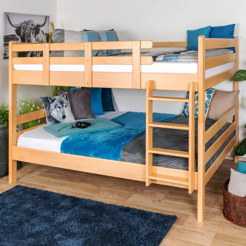 Kinderstockbett 160 x 190 cm | Massivholz: Buche | Natur Lackiert | umbaubar in 2 Einzelbetten | Premium-Qualität | inkl. Rollroste Abbildung