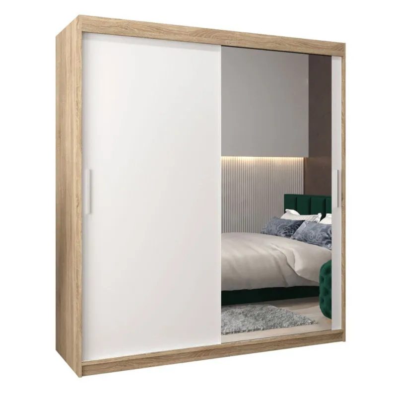 180 cm breiter Kleiderschrank mit 10 Fächern und 2 Türen | Farbe: Sonoma Eiche / Weiß Abbildung