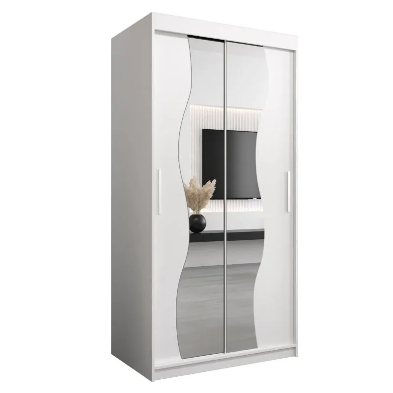 1 Meter breiter Kleiderschrank mit 2 Türen | Farbe: Weiß Abbildung