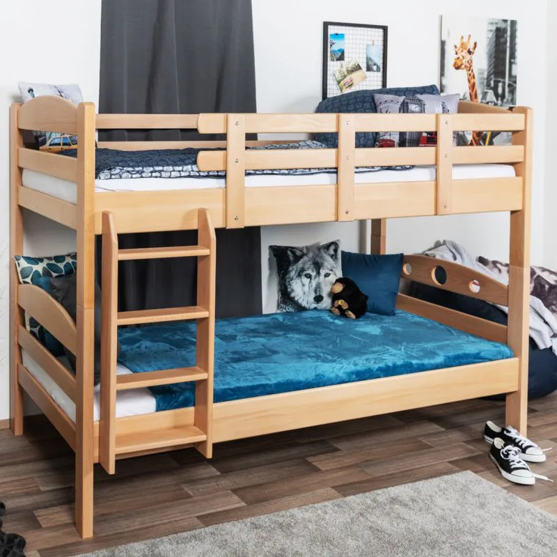 Jugendstockbett 90 x 190 cm | Massivholz: Buche | Natur Lackiert | umbaubar in 2 Einzelbetten | Premium-Qualität | inkl. Rollroste Abbildung
