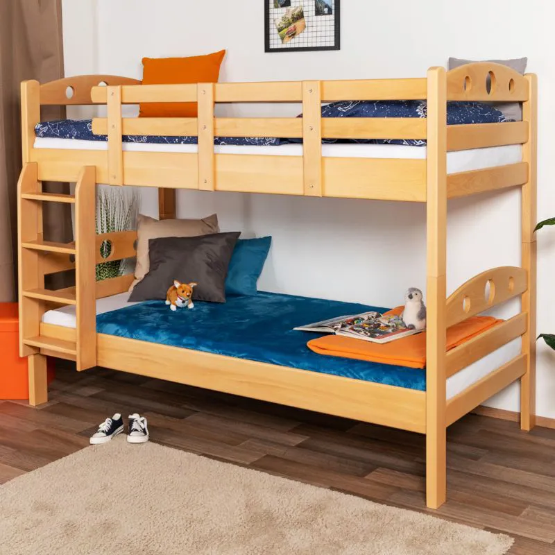 Jugendetagenbett 90 x 190 cm | Massivholz: Buche | Natur Lackiert | umbaubar in 2 Einzelbetten | Premium-Qualität | inkl. Rollroste Abbildung