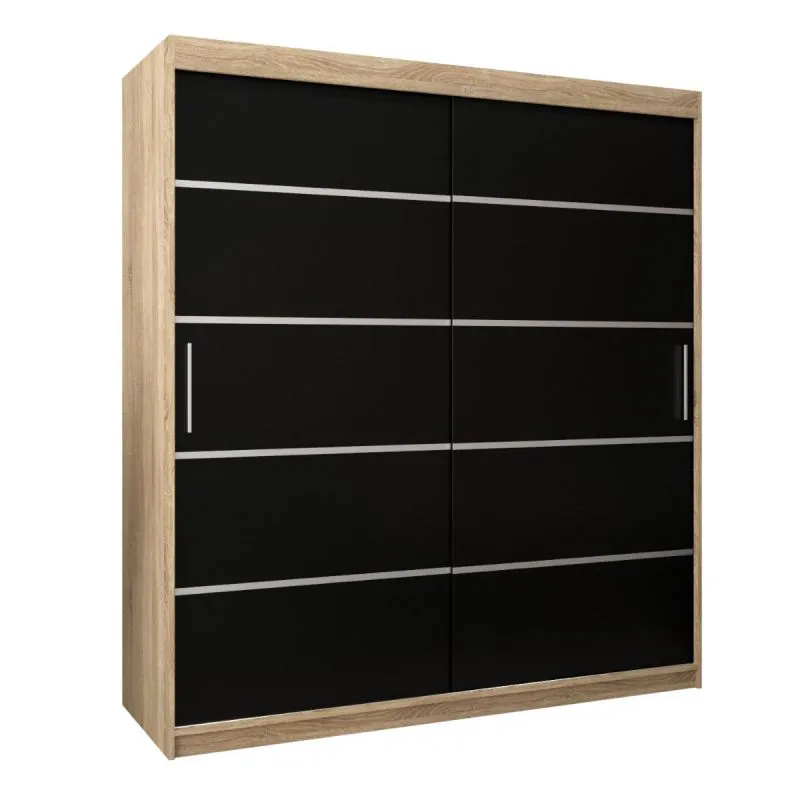 180 cm breiter Schiebetürenschrank mit 2 Türen | 10 Fächer | 2 Kleiderstangen | Farbe: Sonoma Eiche Abbildung