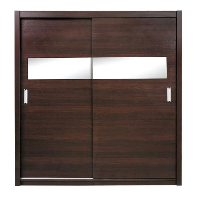 200 cm breiter Schiebetürenschrank mit 2 Türen | 6 Fächer | Kleiderstange | Farbe: Wenge-Optik Abbildung