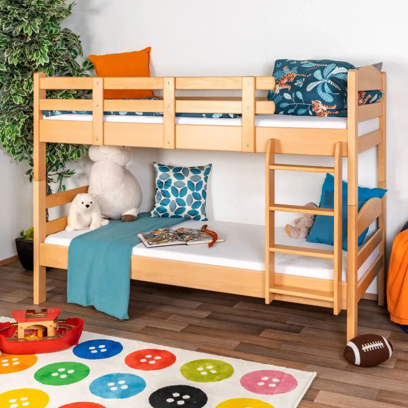 Stockbett für Jugendliche 90 x 190 cm | Massivholz: Buche | Natur Lackiert | umbaubar in 2 Einzelbetten | inkl. Rollroste Abbildung