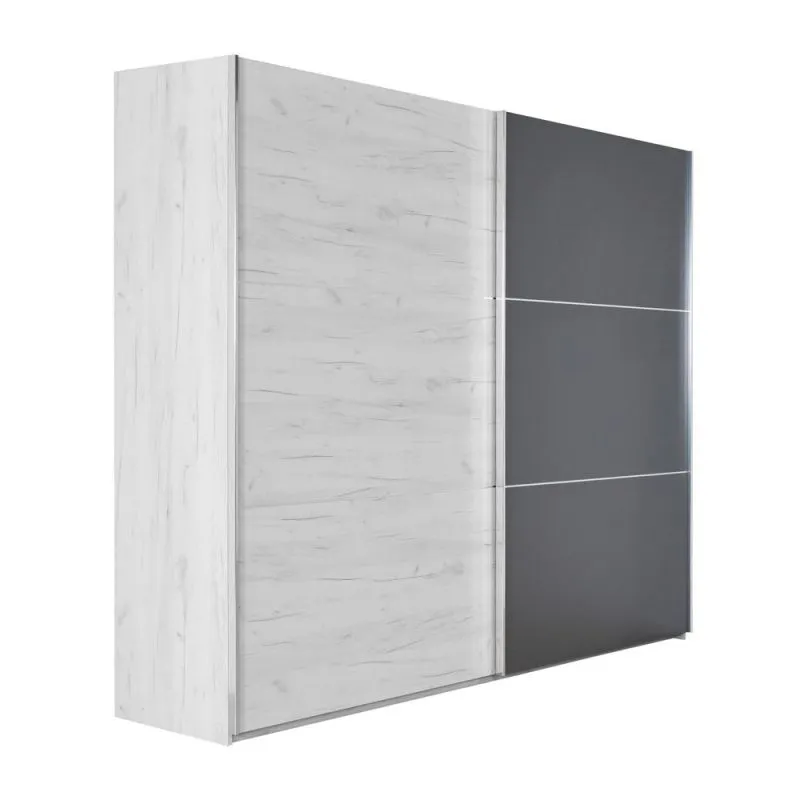 Großer 269 cm breiter Kleiderschrank mit 2 Türen, 8 Fächern und 3 Schubladen | Farbe: Anthrazit / Weiß | Tiefe: 64 cm Abbildung
