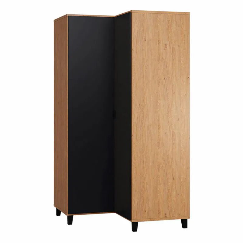 102 cm breiter Kleiderschrank mit 2 Türen | Farbe: Eiche / Schwarz Abbildung