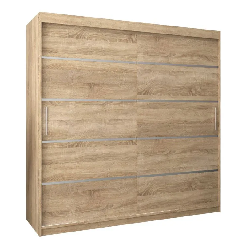 200 cm breiter Schiebetürenschrank mit 2 Türen | 10 Fächer | 2 Kleiderstangen | Farbe: Sonoma Eiche Abbildung