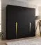 Drehtürenschrank | 4-Türig | Farbe: Schwarz | 2 Fächer | Soft-Close-Funktion | 2 Kleiderstangen | Griffe: Gold | Maße: 200 x 52 x 202 cm | Kleiderschrank | ABS-Kanten