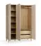 Drehtürenschrank / Kleiderschrank | Farbe: Eiche / Beige | 1 Kleiderstange | 2 Schubladen | Maße: 140 x 60 x 204 cm | Soft-Close-Funktion | LED-Beleuchtung