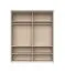 Drehtürenschrank mit LED-Rahmen Neiafu 64, Farbe: Kaschmir, vier Türen, zwei Kleiderstangen, Maße: 226 x 187 x 60 cm, sechs Einlegeböden, Soft-Close-Funktion