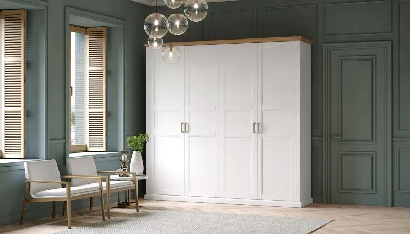 236 cm breiter Kleiderschrank mit 4 Türen | Farbe: Weiß Abbildung