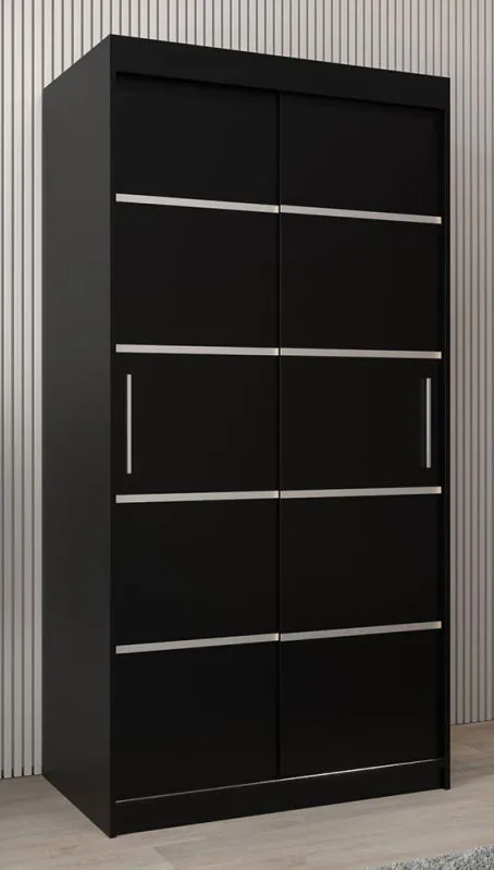 100 cm breiter Kleiderschrank mit 5 Fächern und 2 Türen | Farbe: Schwarz Abbildung