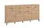 Langes Sideboard mit vier Türen Sabas 13, Farbe: Eiche Artisan, zwei Schubladen, acht Fächer, Maße: 90 x 182,5 x 40 cm, Griffe & Beine: Schwarz