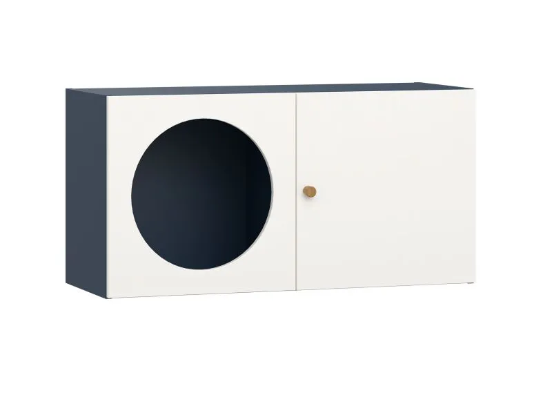 Robuster Hängeschrank mit zwei Fächer Aenna 92, Griffe: Eiche, Farbe: Weiß / Indigo, zwei Türen, Maße: 50,5 x 100,5 x 33,5 cm