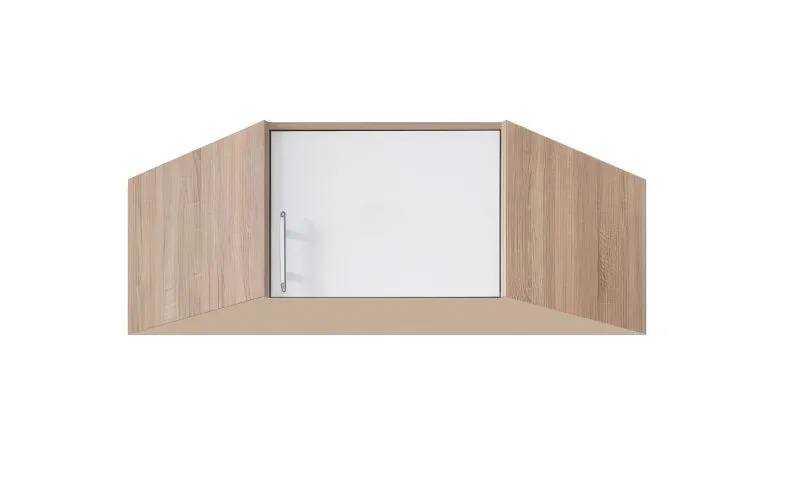 Schrankaufsatz Hannut 04, Farbe: Weiß / Eiche - Abmessungen: 40 x 95 x 95 cm (H x B x T)