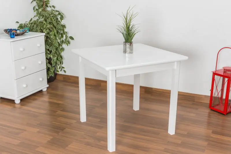 Tisch Kiefer massiv Vollholz weiß lackiert Junco 233C (eckig) - Abmessung 80 x 80 cm
