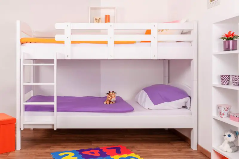 Kinderzimmer-Stockbett 90 x 200 cm | Massivholz: Buche | Weiß Lackiert | umbaubar in 2 Einzelbetten | Premium-Qualität | inkl. Rollroste Abbildung