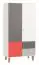 Jugendzimmer - Drehtürenschrank / Kleiderschrank Syrina 04, Farbe: Weiß / Grau / Rot - Abmessungen: 202 x 104 x 55 cm (H x B x T)
