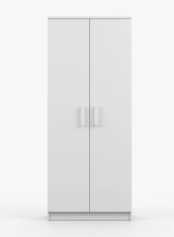Kleiderschrank / Drehtürenschrank | Smolikas 73 | Weiß | 2 Türen | 192 x 80 x 50 cm | 1 Kleiderstange | weiße Holzgriffe | 5 Fächer | viel Platz