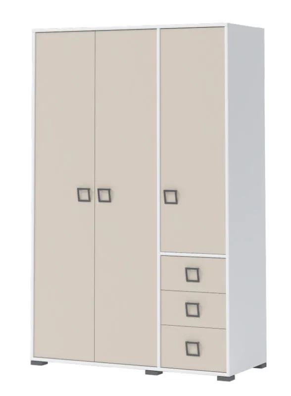Drehtürenschrank / Kleiderschrank 14, Farbe: Weiß / Creme - Abmessungen: 198 x 126 x 56 cm (H x B x T)