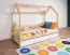 Kinderbett / Hausbett Kiefer Vollholz massiv natur D3, Schublade: Weiß, inkl. Lattenrost - Liegefläche: 80 x 160 cm (B x L)