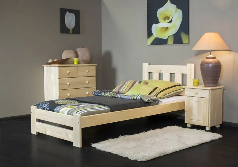 Kinderbett 90 x 200 cm | Massivholz: Kiefer | Natur Lackiert Abbildung